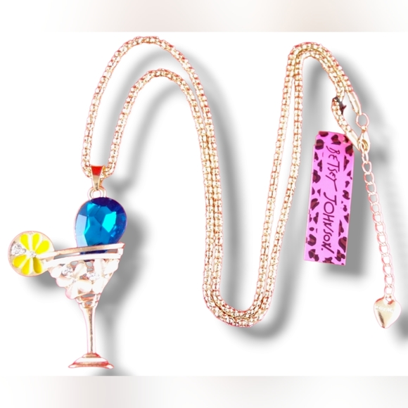 Gold plated blue and white crystal lemon martini glass necklace - Picture 7 of 16